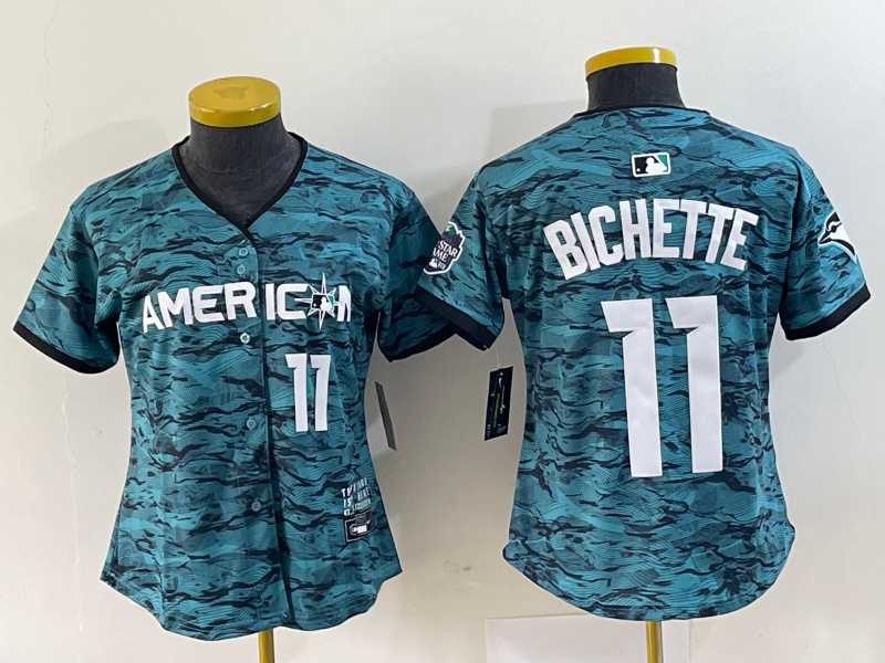 Women%27s Toronto Blue Jays #11 Bo Bichette Number Teal 2023 All Star Cool Base Stitched Jersey